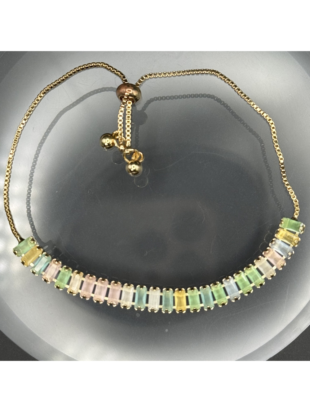 candy+clover pastel baguette bolo gold tone adjustable bracelet